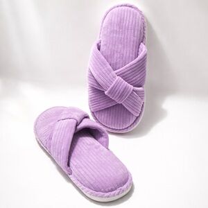 Lavender Plush Crisscross Slippers | Cozy Soft Home Slides